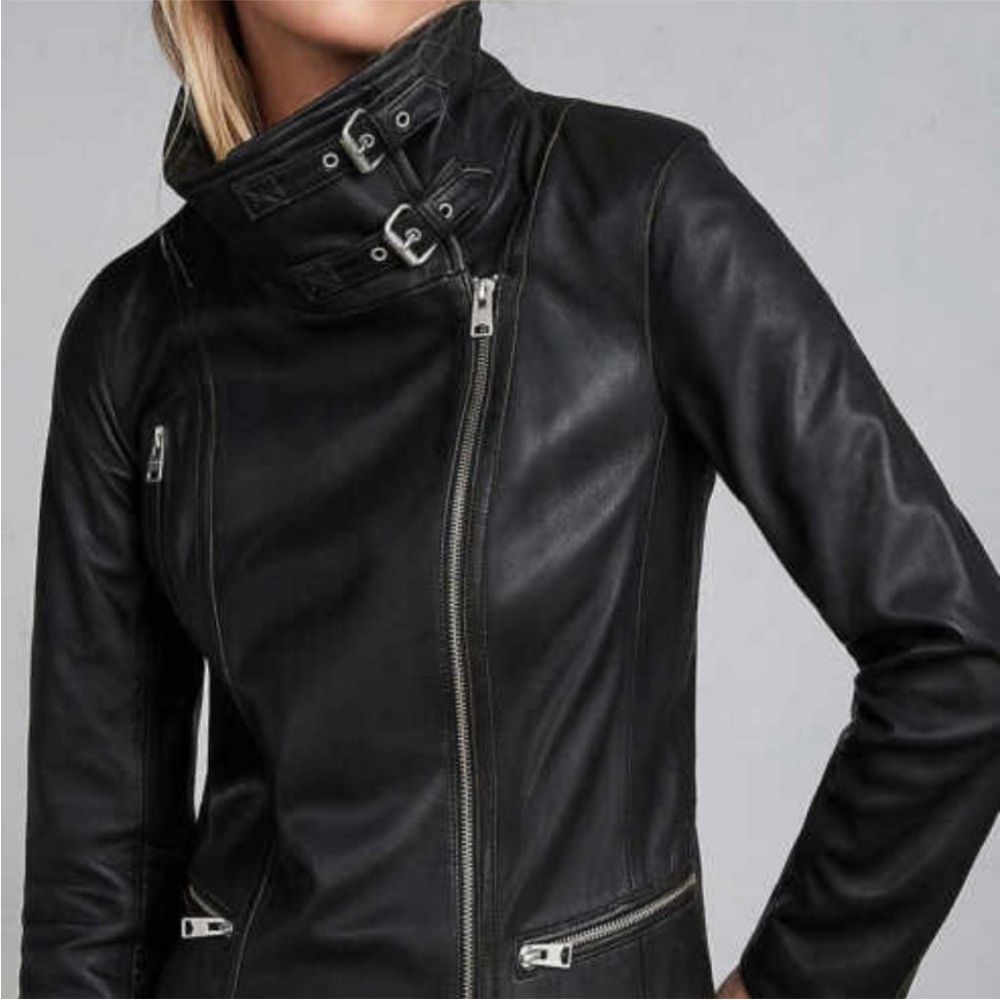 All Saints Bales Biker Black Leather Jacket Size 6